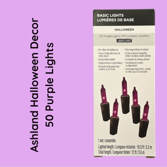 Ashland Purple Halloween Lights 50 Count Indoor Outdoor String Light Set BNIB - Picture 10 of 10